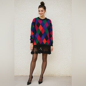 Vintage Roberta Freymann Bold Argyle Wool Sweater